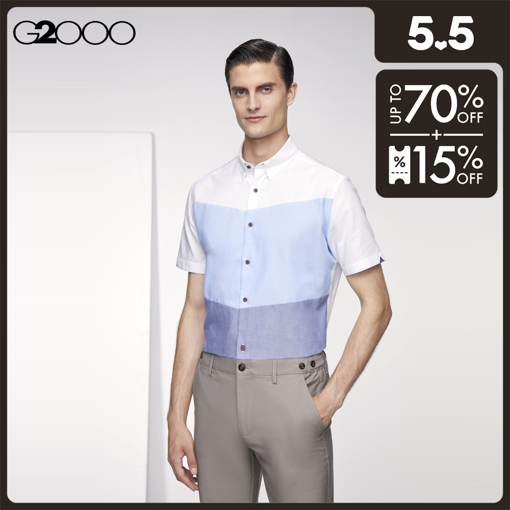 G2000 Men Smart Fit Color Blocking Oxford Shirt