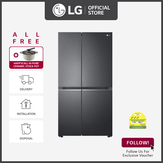 [Bulky] LG GS-B6472MC side-by-side-fridge with Linear Compressor, 647L, Matt Black + Free Delivery + Free Installation + Free Disposal + Free Happycall "Hi-Pure Ceramic" I.H.20cm Die-Cast High stock P