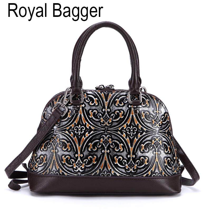 Royal Bagger Handbag for Women Girls Genuine Cow Leather 2021 Retro Shoulder Casual High Capacity Bags Ladies Elegant
